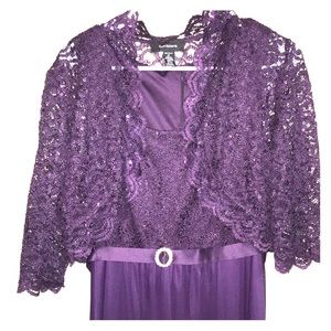 Women’s Eggplant Lace Sequined Shiffon Gown